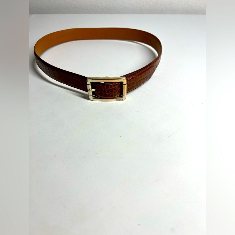 Lauren Ralph Lauren Brown Coqnac Italian Leather Belt Size M Crocodile Print